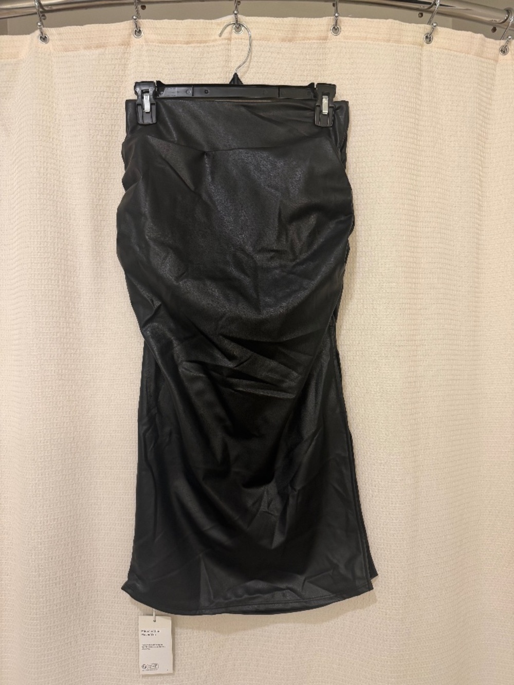 Halara Black Faux Leather Ruched Draped Midi Skirt Size S Regular NWT